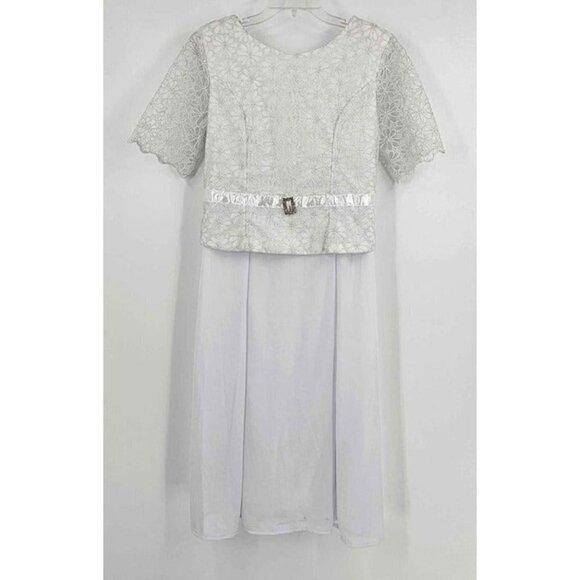 New Le Gala Short Sleeve White Formal Dress Brocade Lace Upper Sz M - Picture 1 of 7